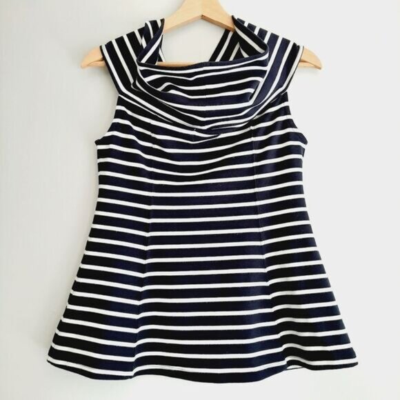 MAEVE Anthropologie Structured Off-The-Shoulder Top Blue & White Sz S Flawed - Picture 10 of 16